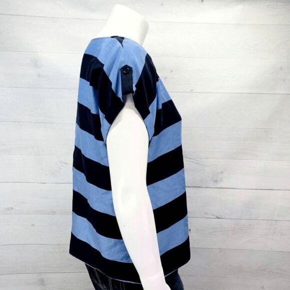 Talbots Boat Neck Cap Sleeve Blue Striped Blouse Sz 8P Top - Picture 4 of 7
